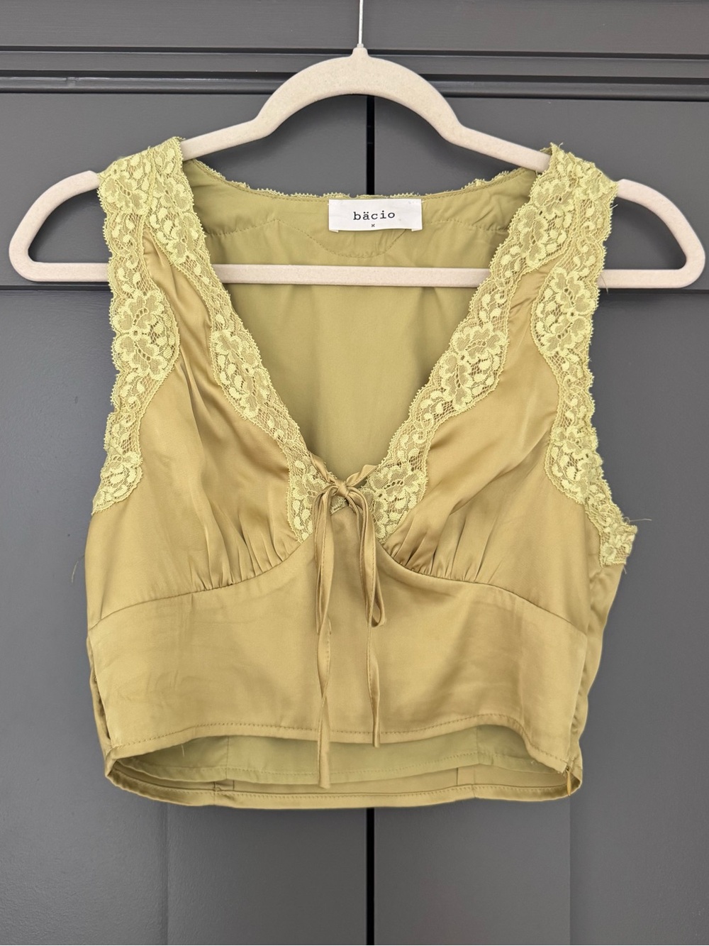 Bacio green lace satin crop top